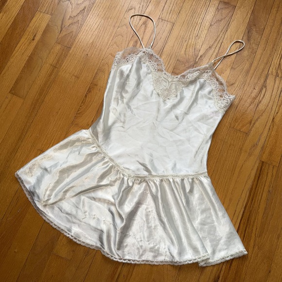 Vintage Pembrook Slip Dress M White Satin Lace Babydoll Chemise Lingerie Bridal - Picture 1 of 10